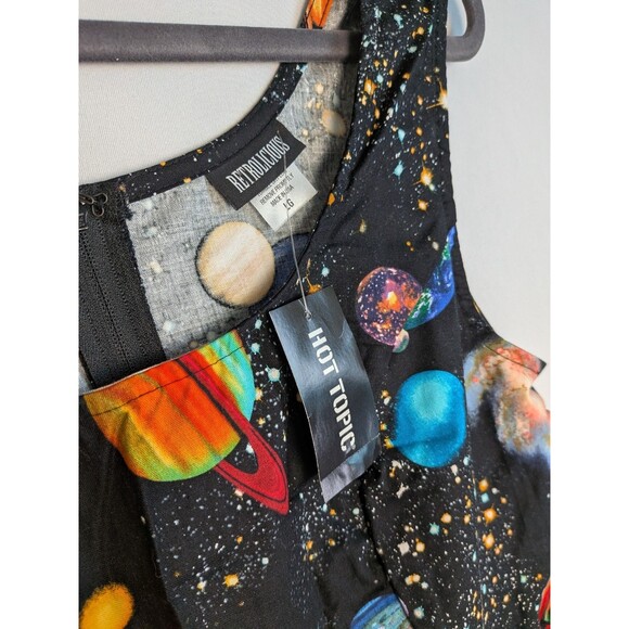 Retrolicious Black Fit & Flare Space Print Sleeveless Dress L Planets Galaxies - Picture 5 of 10